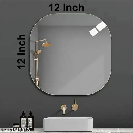 Square Mirror 12", No Drill Required 3mm Glass Mirror, Bathroom Mirror, Fancy Mirror, Square Mirror, Unique Design, Modern Design Shape Fancy Bathroom Mirror (12 Inch Square Mirror)