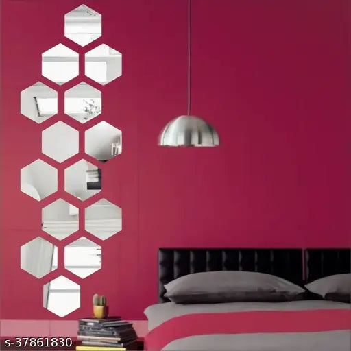 Hexagon Mirror Pack of 20 Wall Stickers for Wall Mirror Made of Plastic Flexible Mirror Silver Color